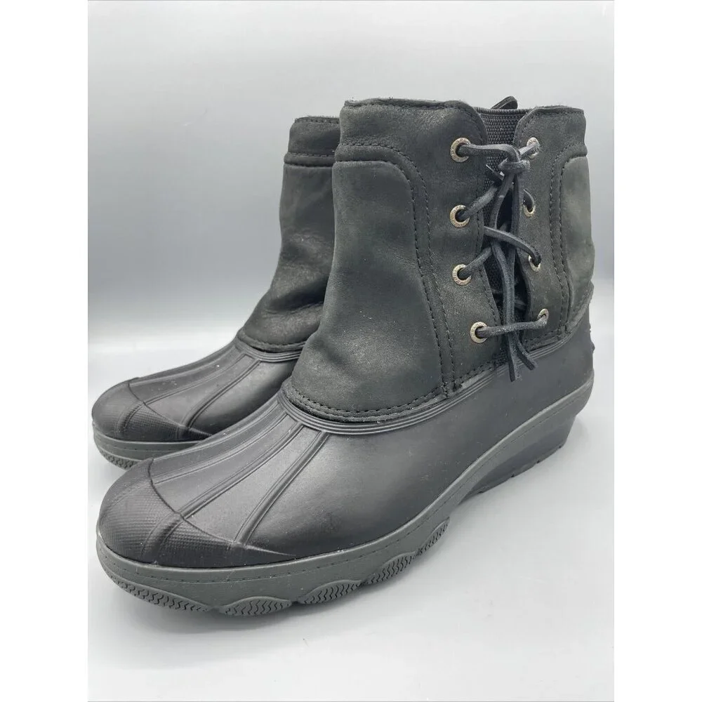 Sperry Top Sider Womens‎ Black Duck Boots Saltwater Leather  Size 9.5
